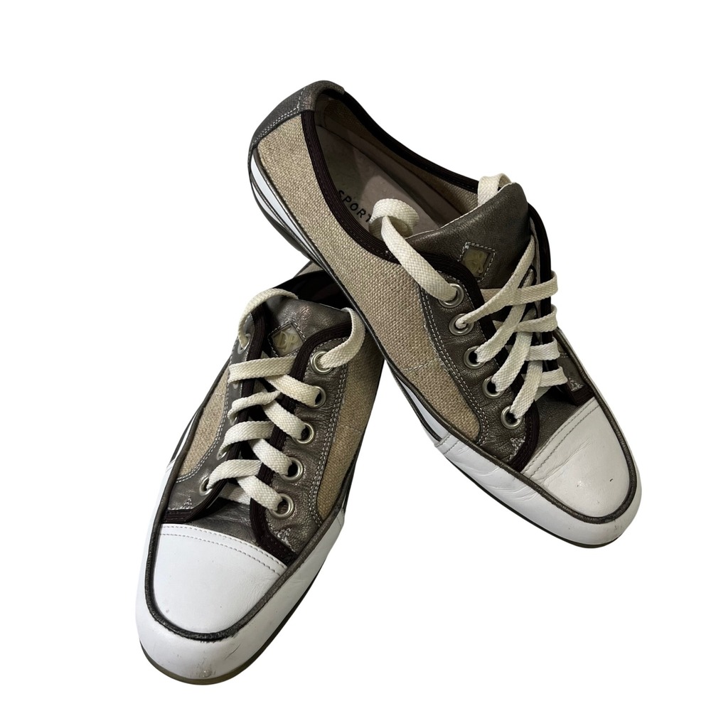 Donald J Pliner Cori Sneakers Women 8.5M Metallic Canvas Leather Low Top Casual